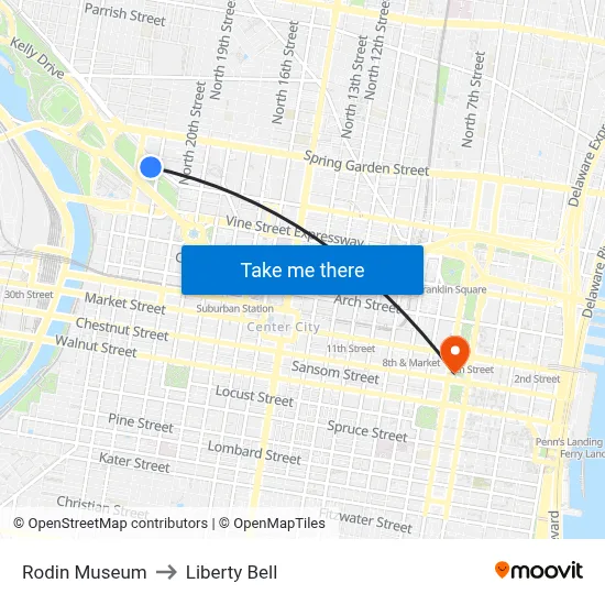 Rodin Museum to Liberty Bell map
