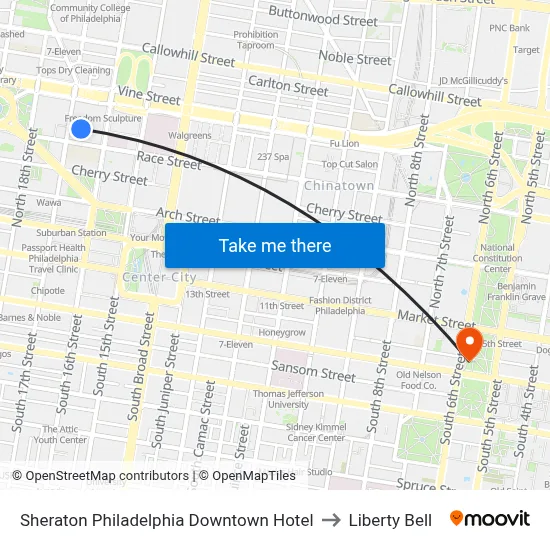 Sheraton Philadelphia Downtown Hotel to Liberty Bell map