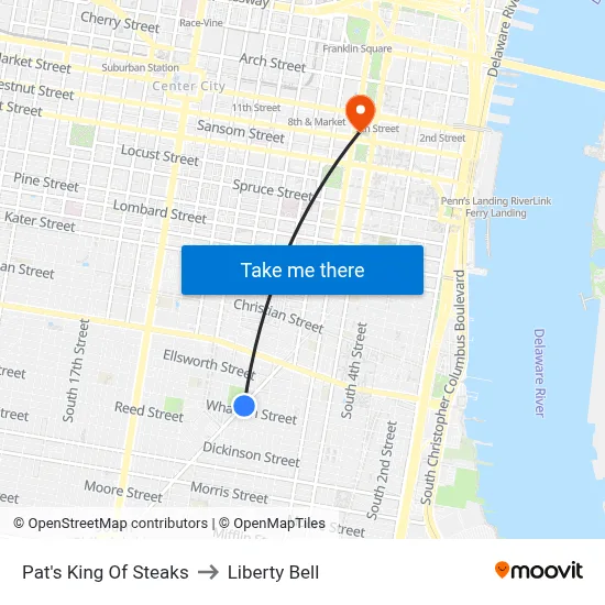 Pat's King Of Steaks to Liberty Bell map
