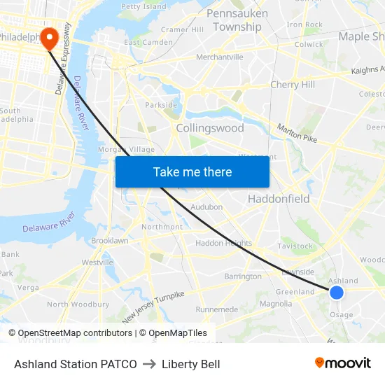Ashland Station PATCO to Liberty Bell map