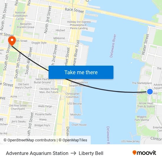 Adventure Aquarium Station to Liberty Bell map