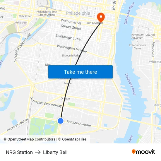 NRG Station to Liberty Bell map