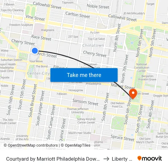 Courtyard by Marriott Philadelphia Downtown to Liberty Bell map