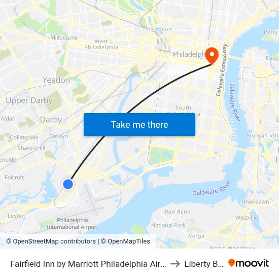 Fairfield Inn by Marriott Philadelphia Airport to Liberty Bell map