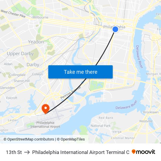 13th St to Philadelphia International Airport Terminal C map