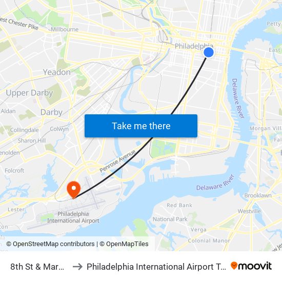 8th St & Market St to Philadelphia International Airport Terminal C map