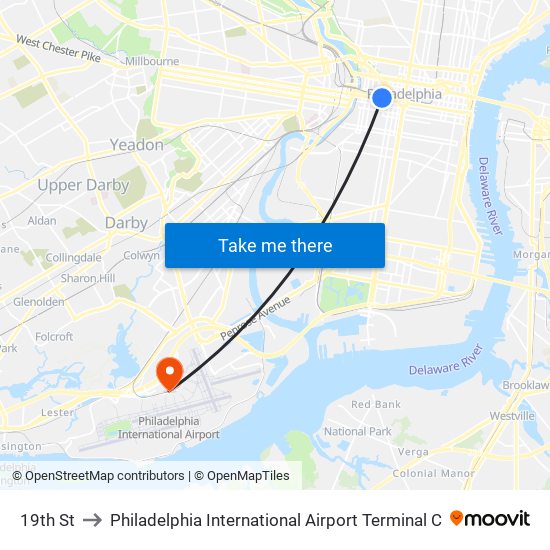 19th St to Philadelphia International Airport Terminal C map