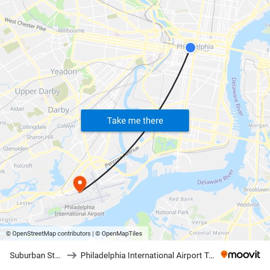 Suburban Station to Philadelphia International Airport Terminal C map