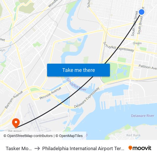 Tasker Morris to Philadelphia International Airport Terminal C map