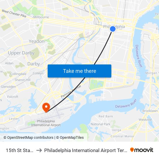 15th St Station to Philadelphia International Airport Terminal C map