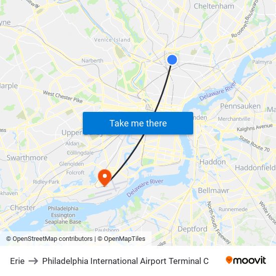 Erie to Philadelphia International Airport Terminal C map