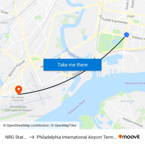 NRG Station to Philadelphia International Airport Terminal C map