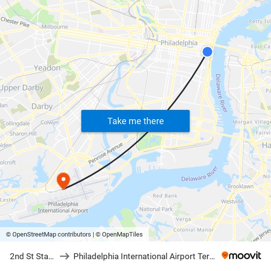2nd St Station to Philadelphia International Airport Terminal C map