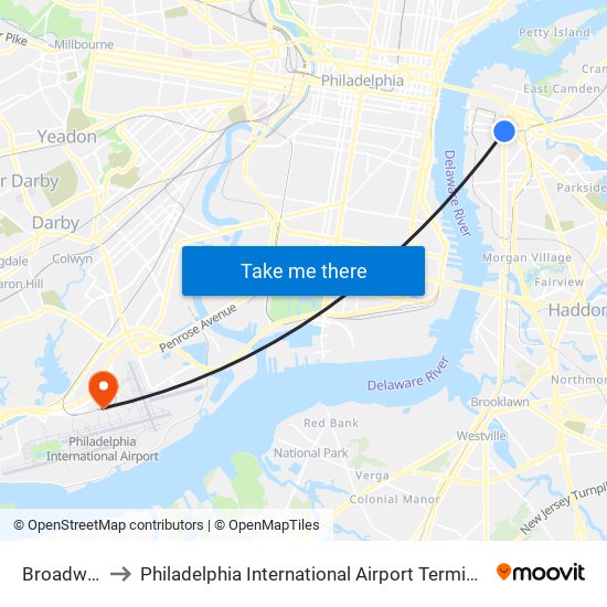 Broadway to Philadelphia International Airport Terminal C map