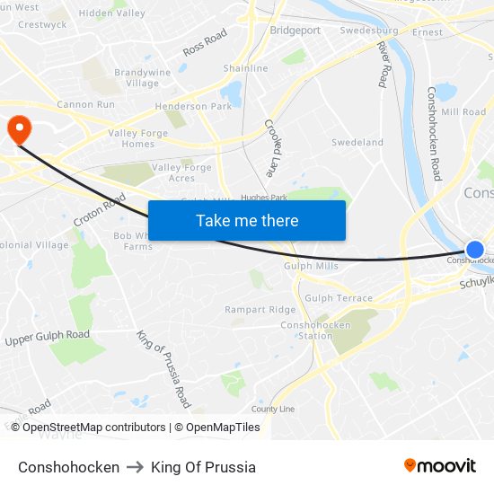 Conshohocken to King Of Prussia map