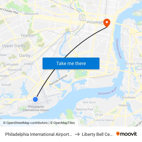 Philadelphia International Airport (Phl) to Liberty Bell Center map