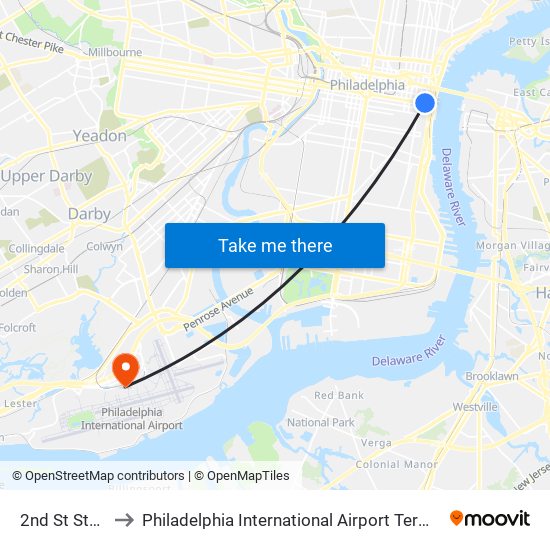 2nd St Station to Philadelphia International Airport Terminal A East map