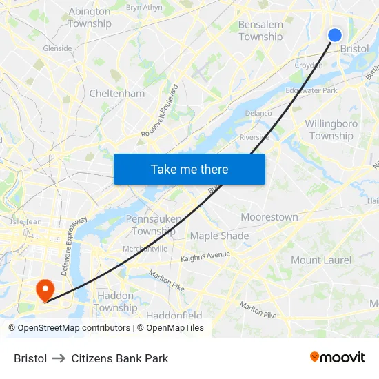 Bristol to Citizens Bank Park map