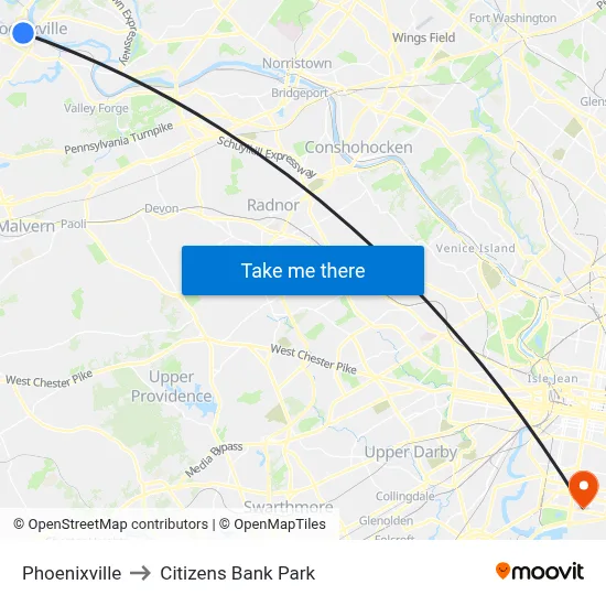 Phoenixville to Citizens Bank Park map