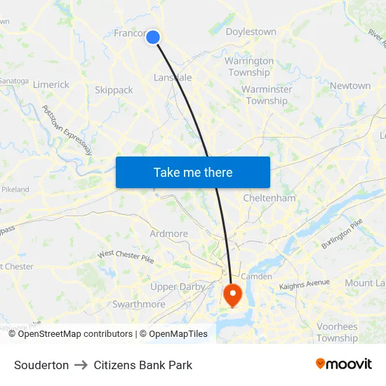 Souderton to Citizens Bank Park map