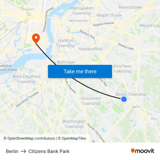 Berlin to Citizens Bank Park map