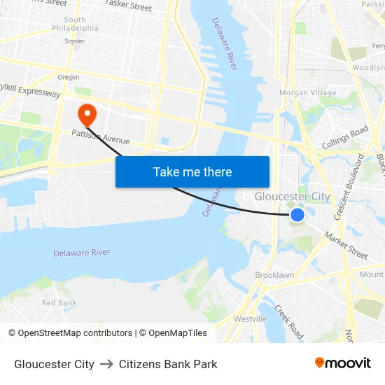 Gloucester City to Citizens Bank Park map