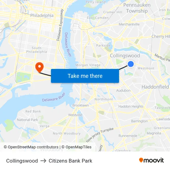 Collingswood to Citizens Bank Park map