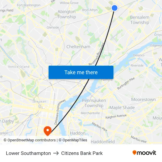 Lower Southampton to Citizens Bank Park map