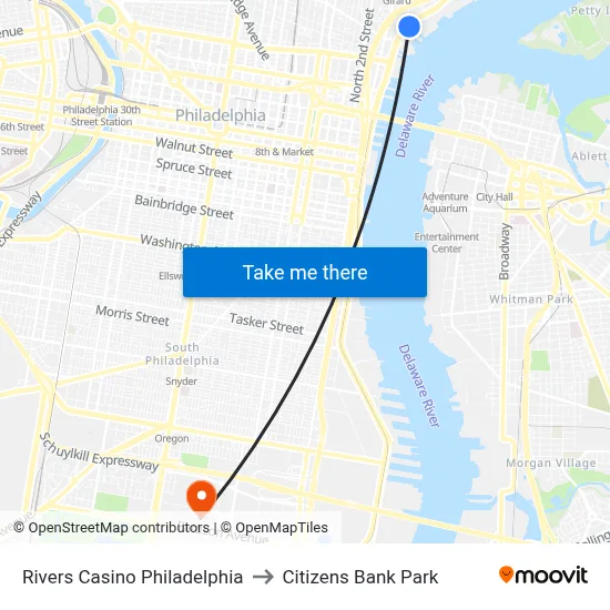 Rivers Casino Philadelphia to Citizens Bank Park map