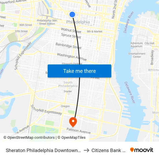 Sheraton Philadelphia Downtown Hotel to Citizens Bank Park map