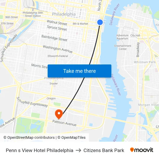 Penn s View Hotel Philadelphia to Citizens Bank Park map