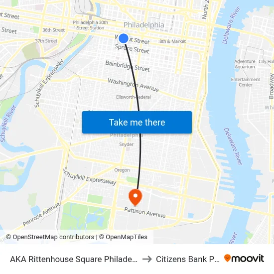AKA Rittenhouse Square Philadelphia to Citizens Bank Park map
