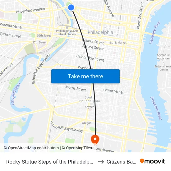 Rocky Statue Steps of the Philadelphia Museum of Art to Citizens Bank Park map
