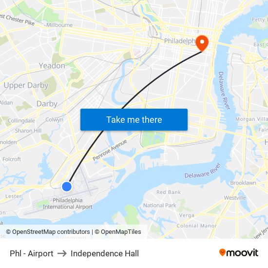 Phl - Airport to Independence Hall map