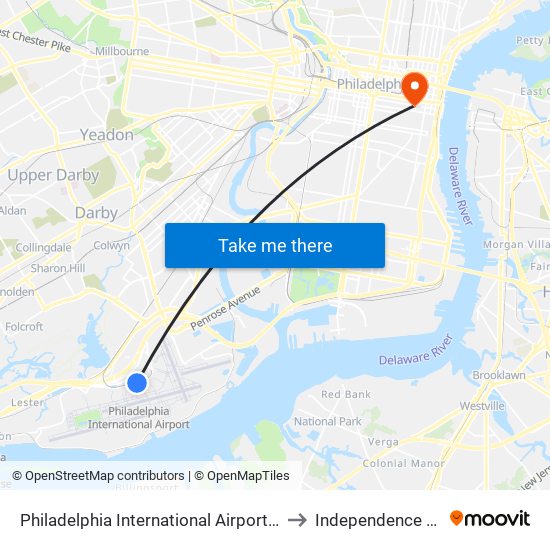 Philadelphia International Airport (Phl) to Independence Hall map