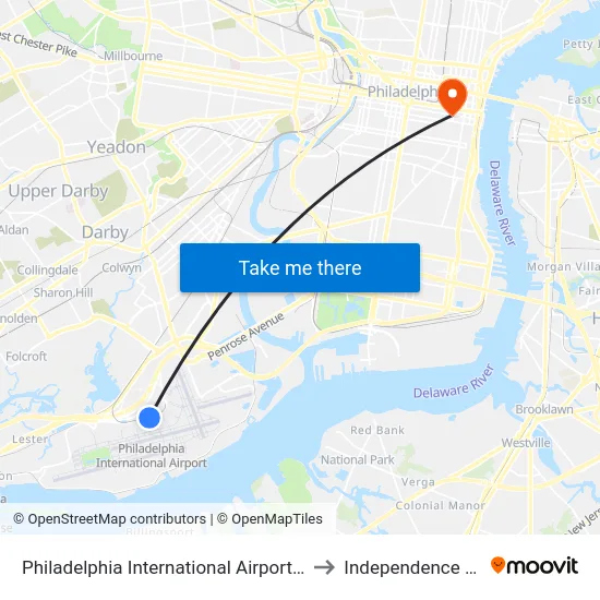Philadelphia International Airport (Phl) to Independence Hall map