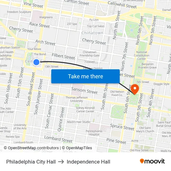 Philadelphia City Hall to Independence Hall map