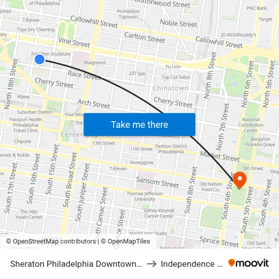 Sheraton Philadelphia Downtown Hotel to Independence Hall map