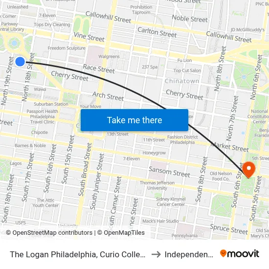 The Logan Philadelphia, Curio Collection by Hilton to Independence Hall map