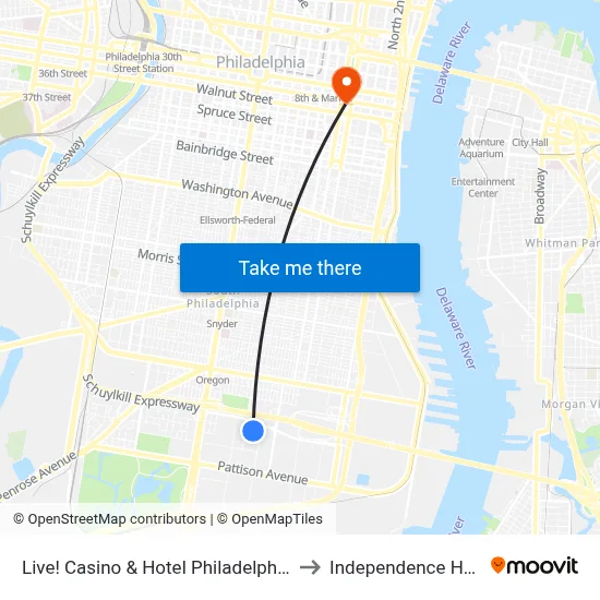 Live! Casino & Hotel Philadelphia to Independence Hall map