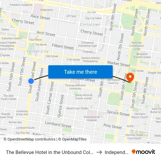 The Bellevue Hotel in the Unbound Collection by Hyatt Philadelphia to Independence Hall map