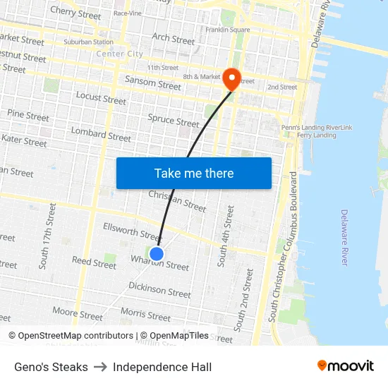 Geno's Steaks to Independence Hall map