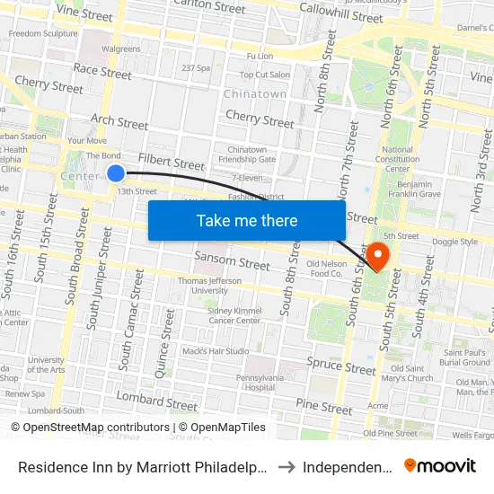 Residence Inn by Marriott Philadelphia Center City, 1 E Penn Sq to Independence Hall map