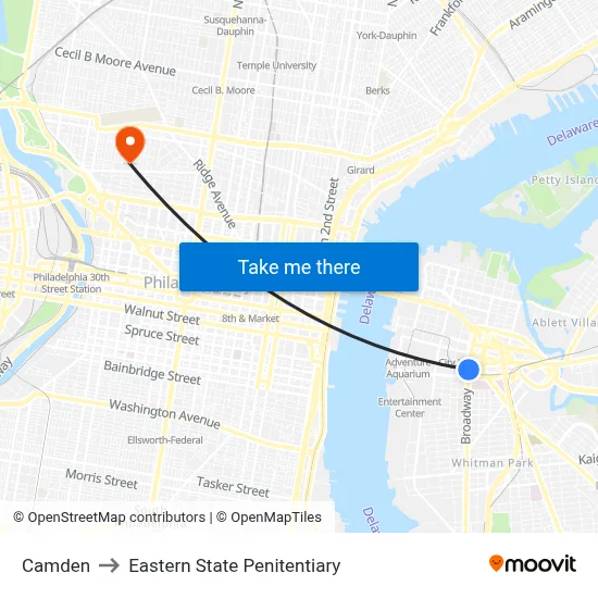 Camden to Eastern State Penitentiary map