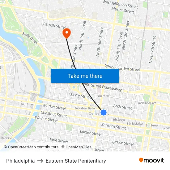 Philadelphia to Eastern State Penitentiary map