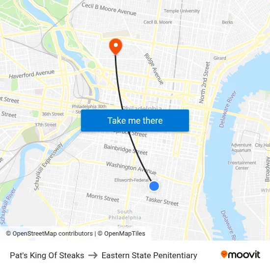 Pat's King Of Steaks to Eastern State Penitentiary map