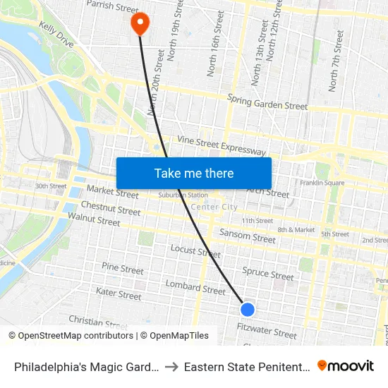 Philadelphia's Magic Gardens to Eastern State Penitentiary map