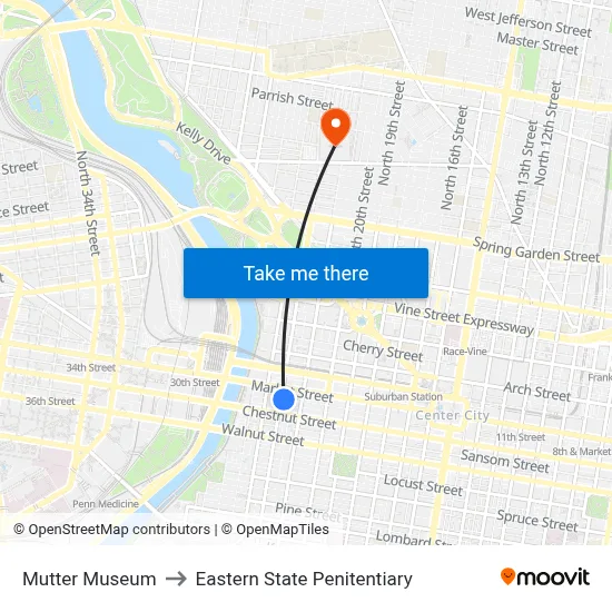 Mutter Museum to Eastern State Penitentiary map