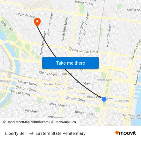 Liberty Bell to Eastern State Penitentiary map