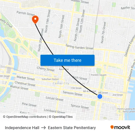 Independence Hall to Eastern State Penitentiary map